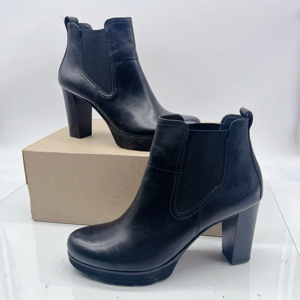 Paul Green Dallas Chelsea Bootie Boots Platform Heel Black Leather UK 5.5 US 8